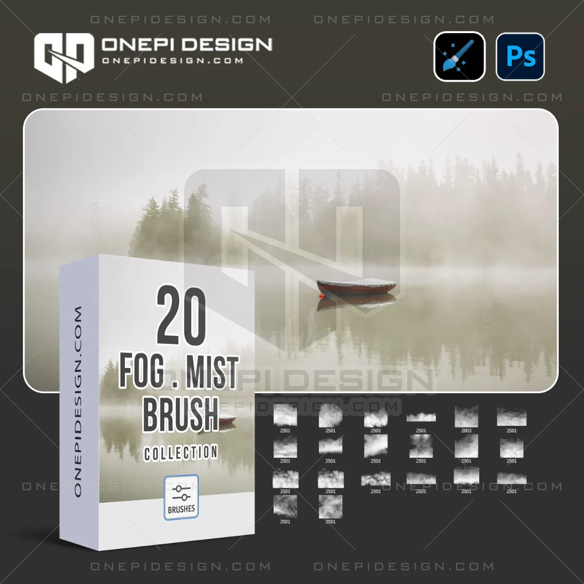 Bộ 20 mẫu Brush Sương Mù F8T9K tạo hiệu ứng sương khói chân thực cho phần mềm Photoshop.