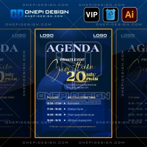 Mẫu thiết kế file ai agenda K9V2M cao cấp cho sự kiện bất động sản.