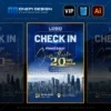 Mẫu file ai checkin sự kiện V8D5K tone xanh dương kết hợp 3D gold.