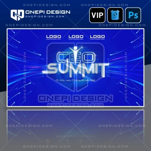 Mẫu File PSD Background Sự Kiện C3K9M thiết kế hội nghị cấp cao với nền xanh dương.