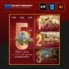 Giao diện chi tiết của Mẫu Post Social Bất Động Sản 5 Ảnh File AI V8N4P với tone màu đỏ vàng sang trọng.