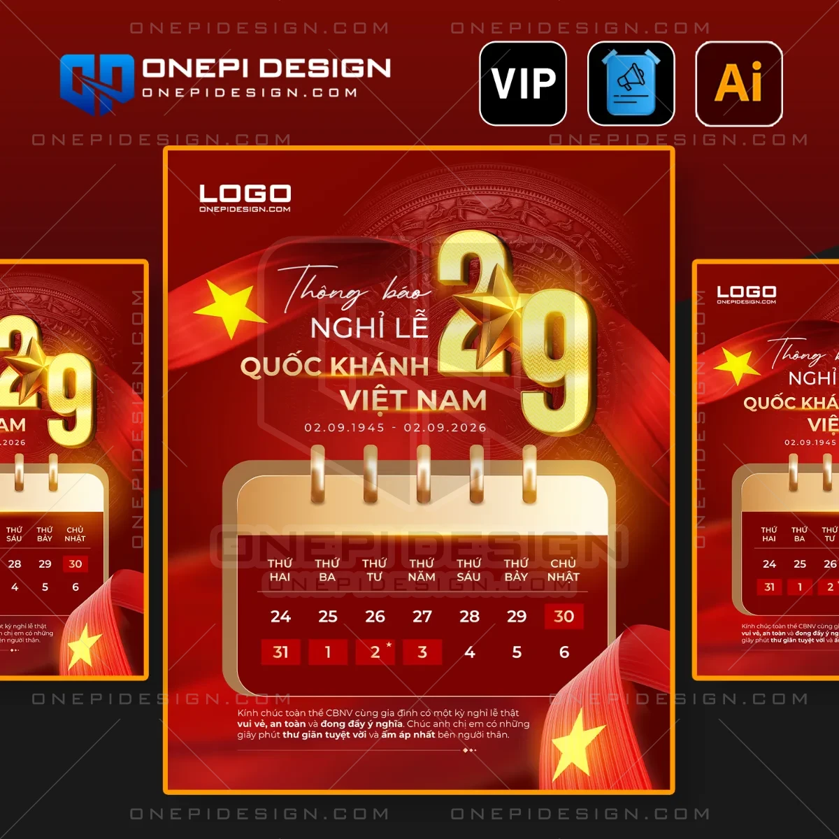 Thiết kế Mẫu thông báo nghỉ lễ K9M2V định dạng 3D nổi bật cho dịp Lễ Quốc Khánh 2 tháng 9.