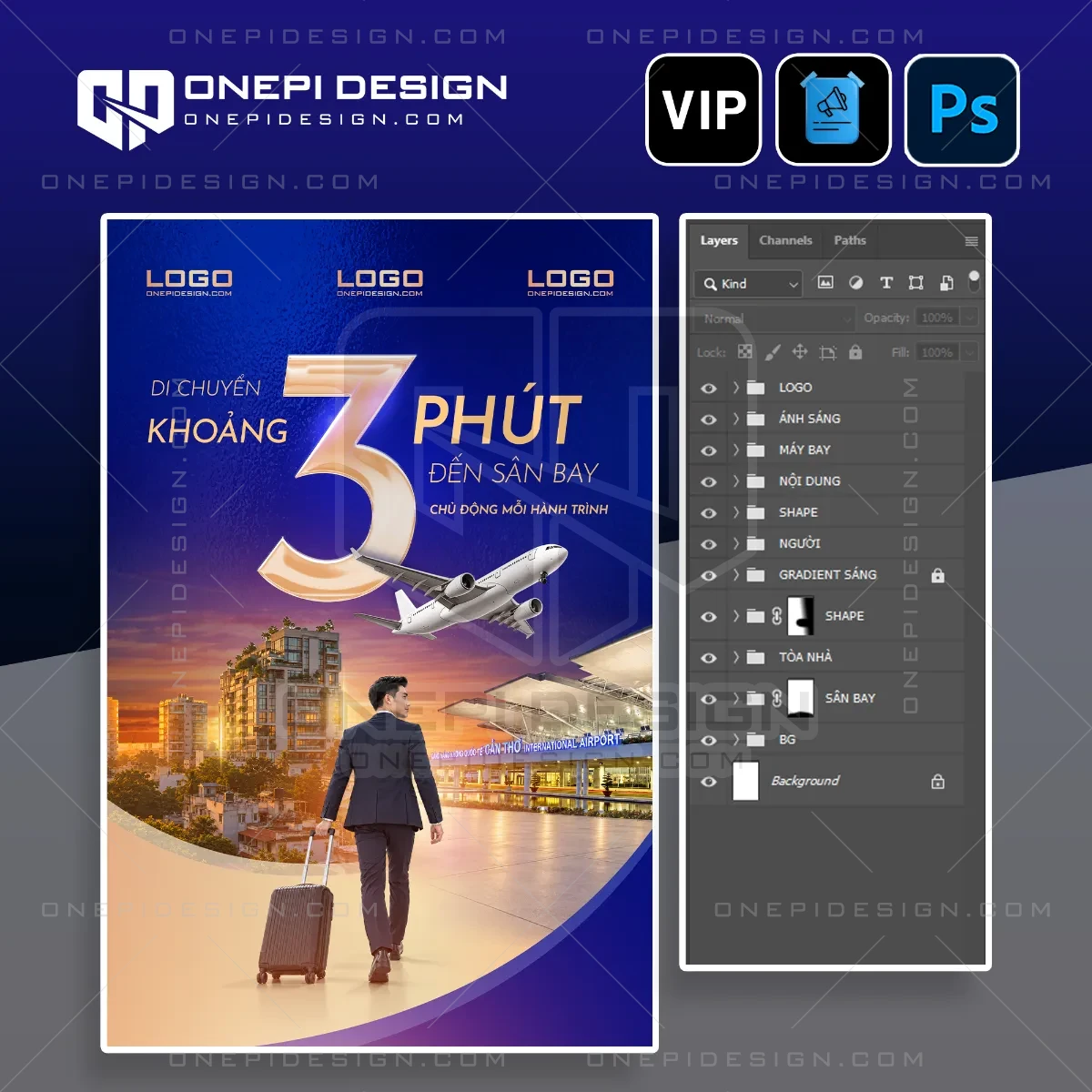 Mẫu thiết kế Social Post K7P9X chủ đề bất động sản sân bay file PSD cao cấp.