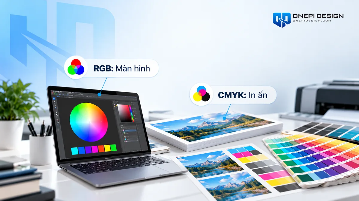 So sánh cơ chế hiển thị giữa hệ màu RGB màn hình và hệ màu CMYK in ấn