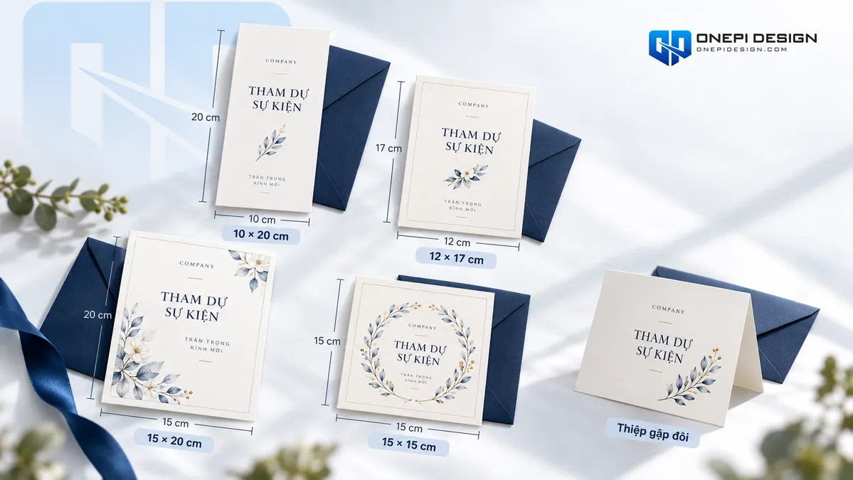 Tổng hợp các kích thước thiệp mời sự kiện phổ biến 10x20 cm 12x17 cm 15x20 cm 15x15 cm và thiệp gập đôi