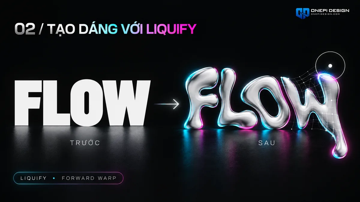 So sánh font chữ gốc và sau khi dùng công cụ Liquify tạo đường cong kim loại lỏng tan chảy