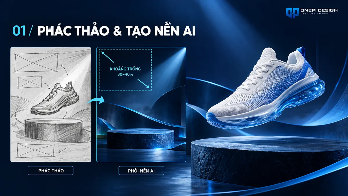 So sánh bản phác thảo phôi nền sạch tạo bằng prompt AI và khung hình chừa khoảng trống tiêu chuẩn