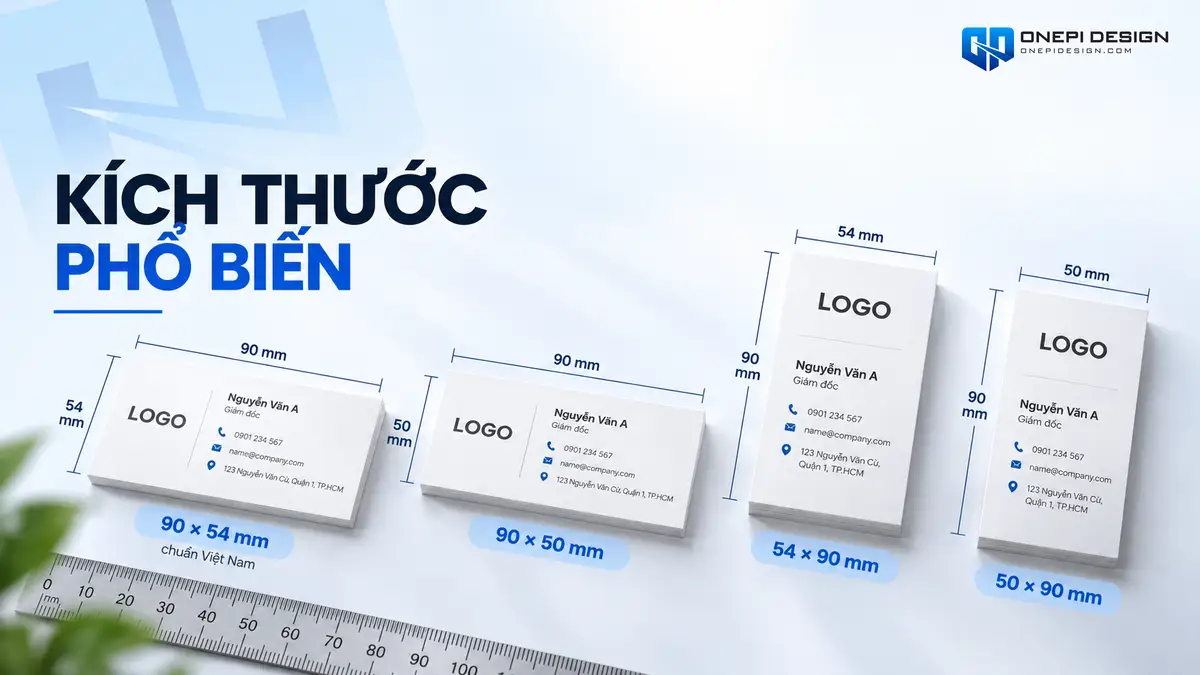 Kích thước name card chuẩn 90x54mm và 90x50mm phổ biến trong in ấn tại Việt Nam