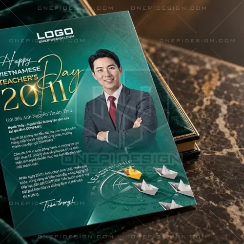 Bản in thiệp và poster tri ân 20/11 Người Dẫn Đường dập nổi ép kim 3D Gold trên bàn đá cẩm thạch