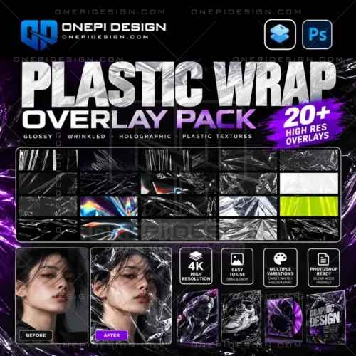 Bộ overlay plastic wrap K9R4X texture màng bọc nhựa 4K cho Photoshop