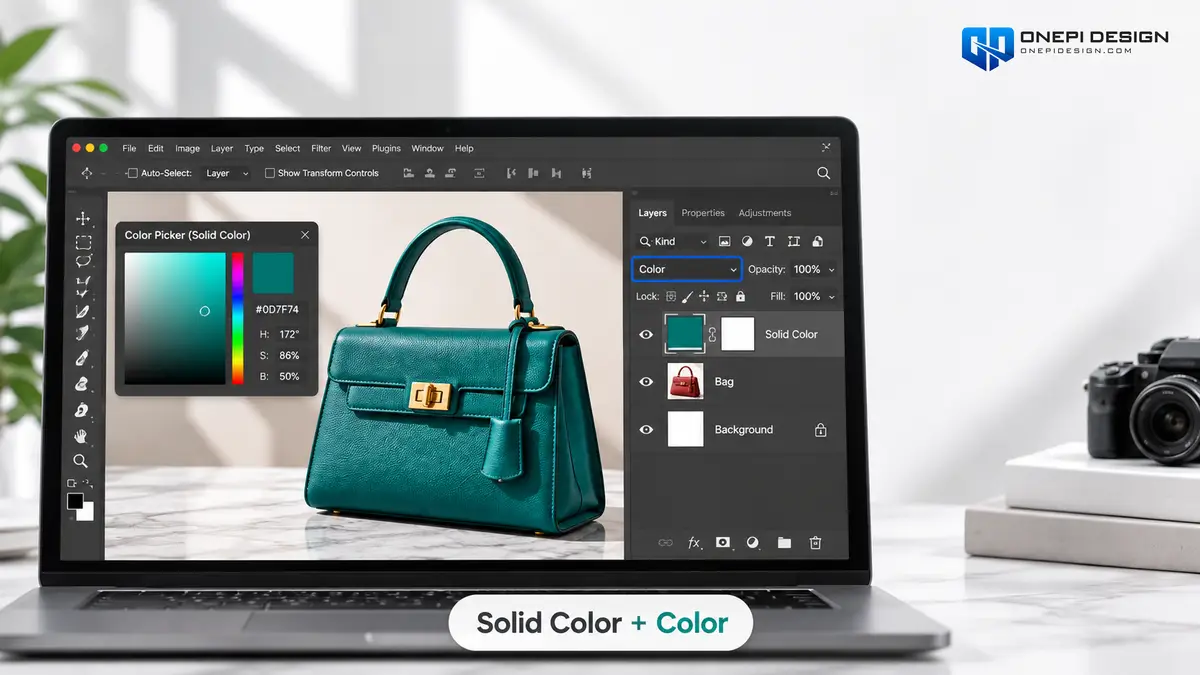 Đổi màu sản phẩm theo mã màu chuẩn bằng lớp Solid Color và chế độ hòa trộn Color