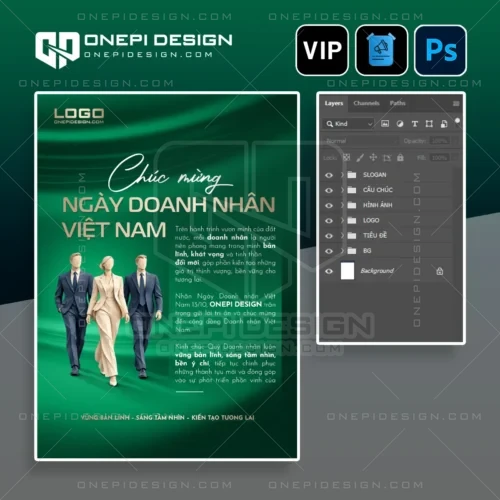 Poster Ngày Doanh Nhân Việt Nam PSD B8M4Q Xanh Ngọc Lục Bảo Sang Trọng