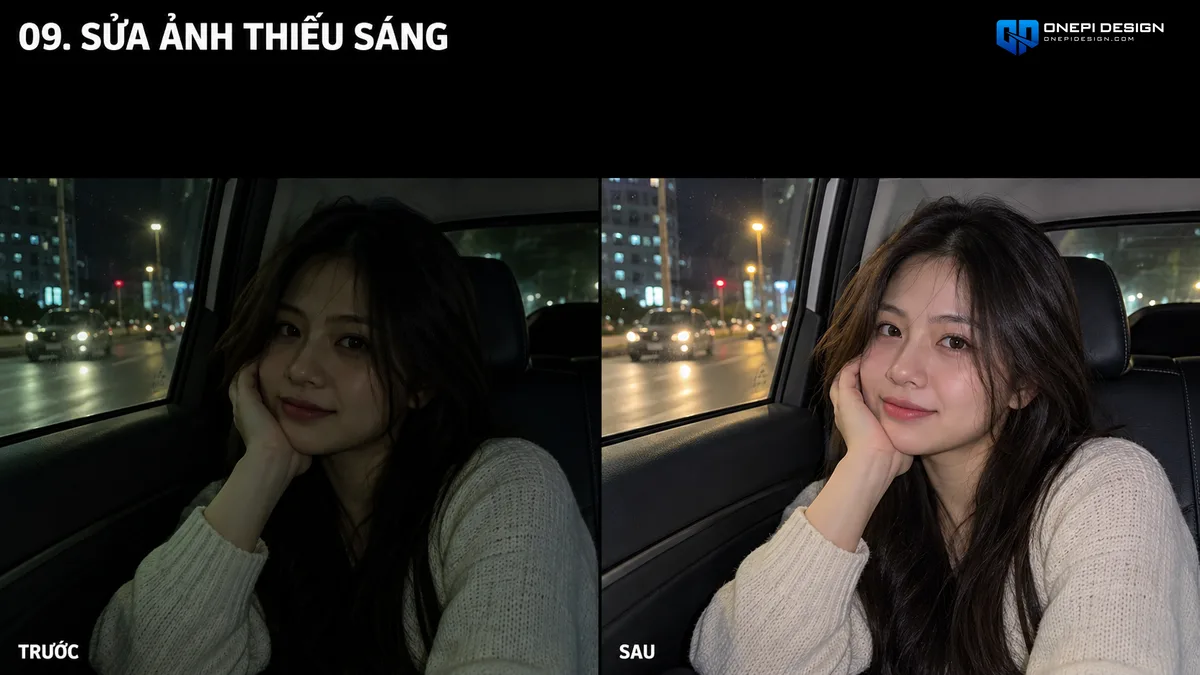 So sánh ảnh chụp đêm bị bóng gắt đèn flash và sau khi dùng prompt AI cân bằng ánh sáng mềm mại