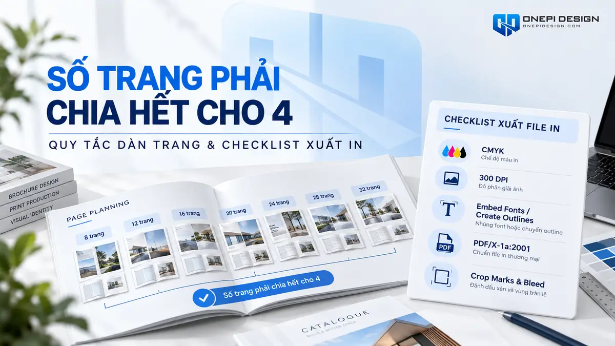 Minh họa quy tắc số trang catalogue chia hết cho 4 và xuất file PDF chuẩn in ấn trên InDesign