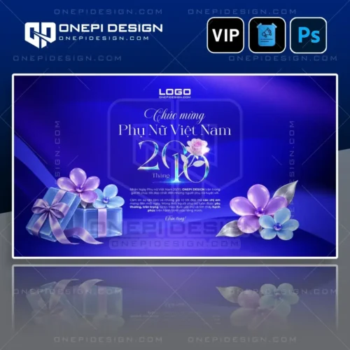 Banner Thiệp Chúc Mừng 20/10 Phụ Nữ Việt Nam PSD W9N2X hoa pha lê tím VIP
