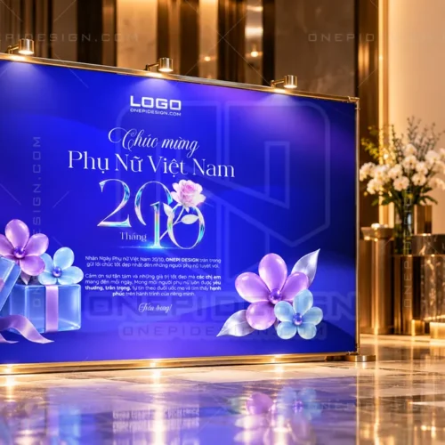 Mockup banner thiệp 20/10 Phụ nữ Việt Nam PSD W9N2X sảnh hội nghị khách sạn VIP