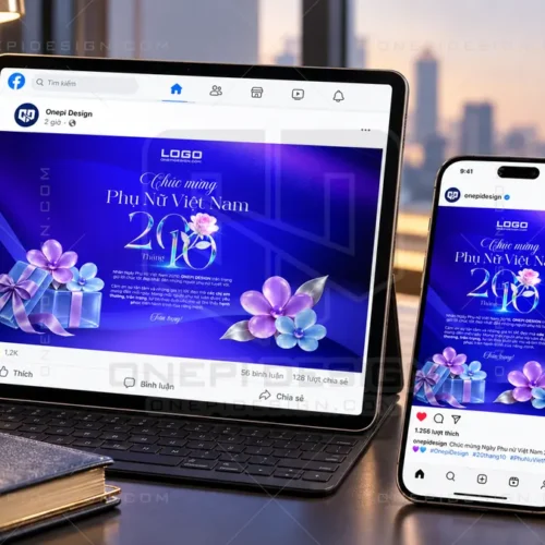 Mockup bài đăng Facebook thiệp 20/10 Phụ nữ Việt Nam PSD W9N2X trên tablet điện thoại