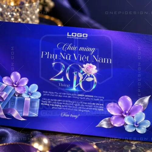 Mockup thiệp chúc mừng 20/10 Phụ nữ Việt Nam PSD W9N2X in ép kim cao cấp