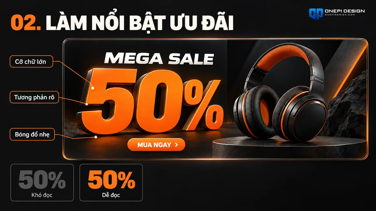 Kỹ thuật xử lý Typography con số giảm giá 50% tương phản cực đại khi thiết kế banner khuyến mãi