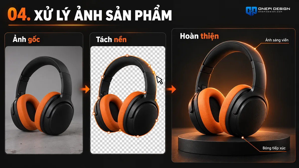 Kỹ thuật tách nền Pen Tool và ánh sáng viền Rim Light giúp sản phẩm Hero bật sáng trên banner khuyến mãi