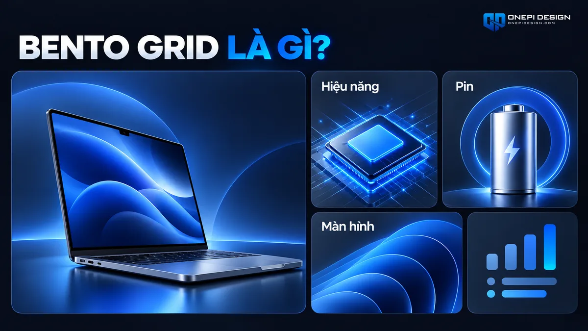 Concept banner công nghệ phong cách Bento Grid với các ô bo góc tinh tế chuẩn phong cách Apple Event