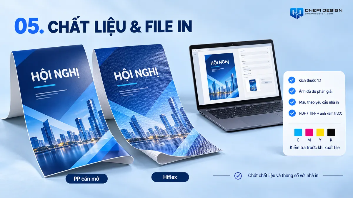 So sánh chất liệu in bạt PP cán màng mờ cao cấp với bạt Hiflex thông thường cùng thông số xuất file CMYK 300 DPI