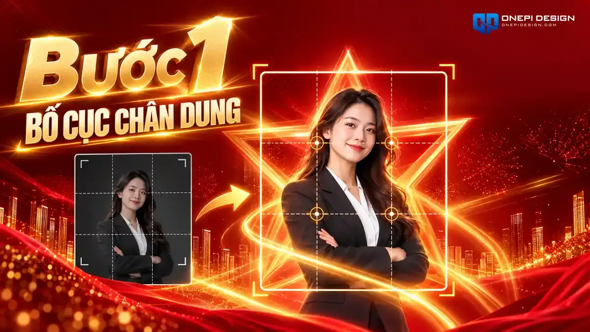 Bố cục tỷ lệ vàng và tách nền chân dung nhân vật chính trong thiết kế poster vinh danh